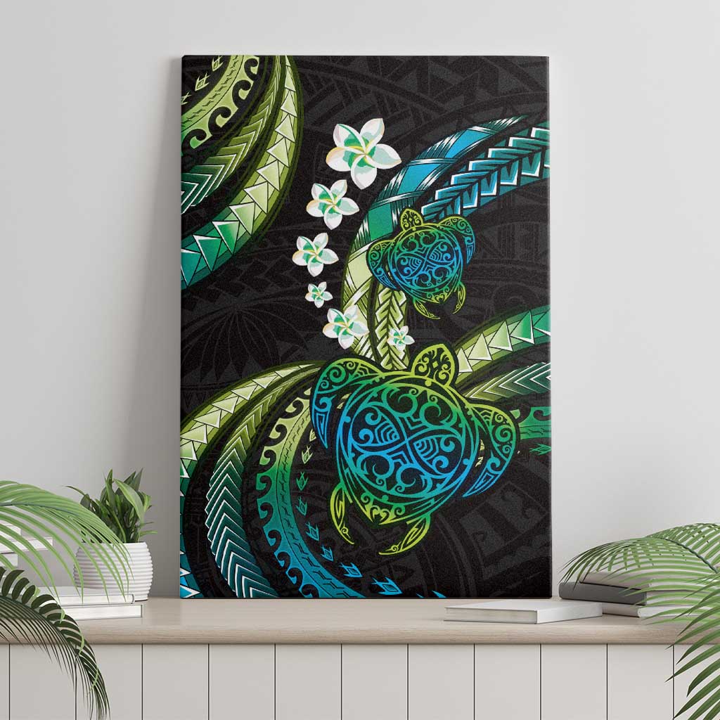 Hawaii Turtles Plumeria Canvas Wall Art Chartreuse Cyan Polynesian Pattern LT01 - Polynesian Pride