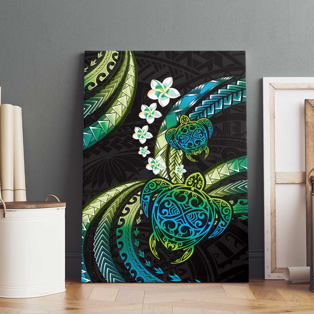 Hawaii Turtles Plumeria Canvas Wall Art Chartreuse Cyan Polynesian Pattern LT01 - Polynesian Pride