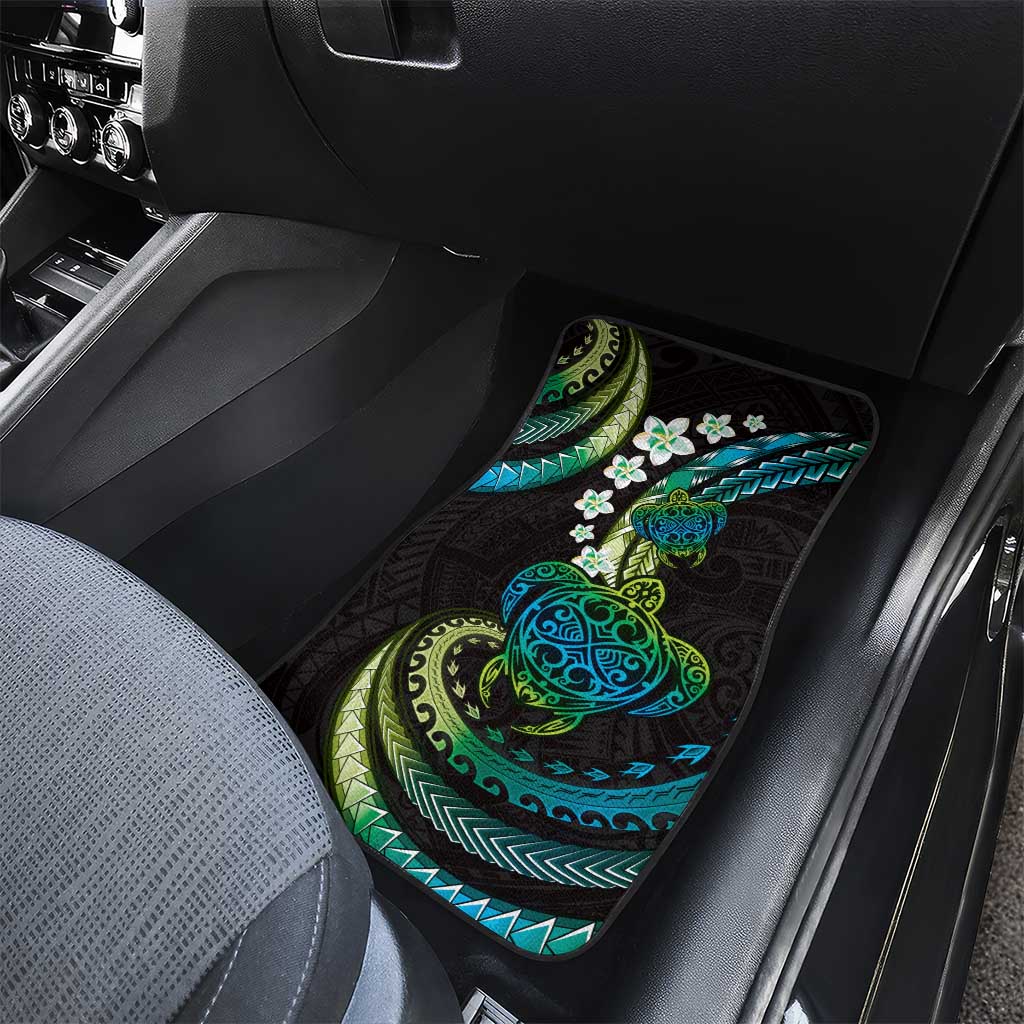Hawaii Turtles Plumeria Car Mats Chartreuse Cyan Polynesian Pattern