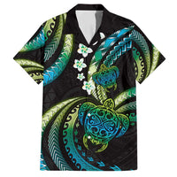 Hawaii Turtles Plumeria Family Matching Off Shoulder Maxi Dress and Hawaiian Shirt Chartreuse Cyan Polynesian Pattern