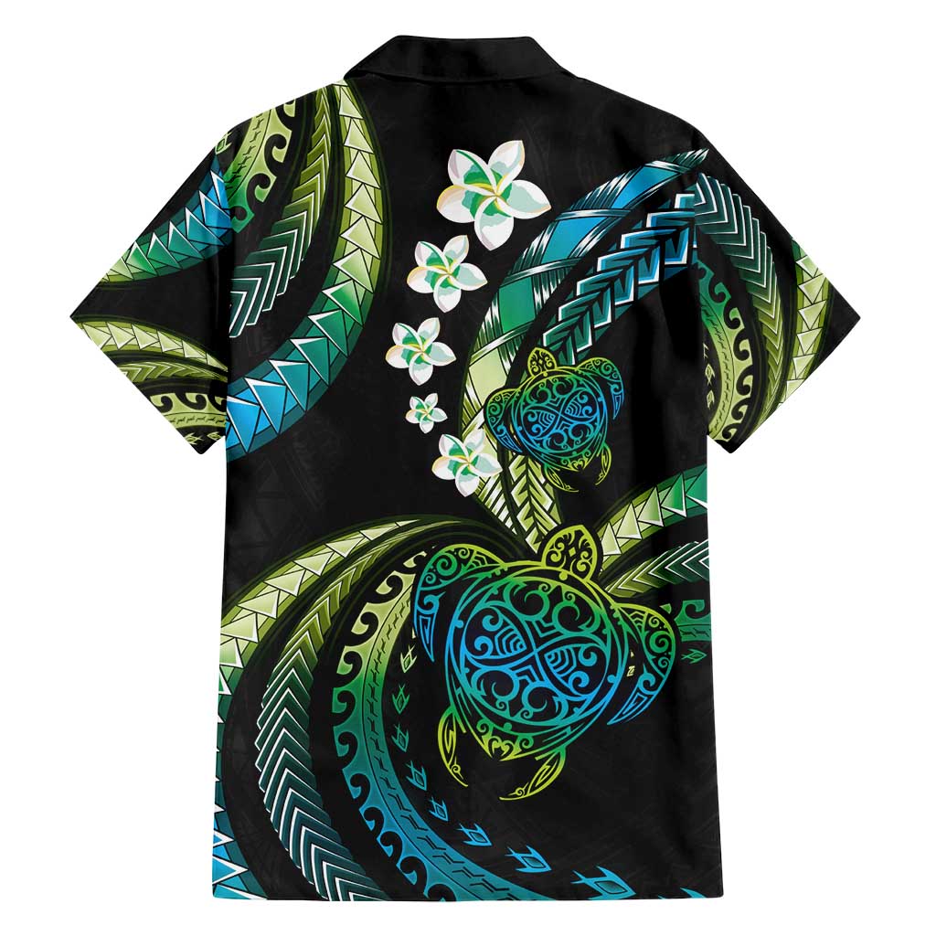Hawaii Turtles Plumeria Family Matching Summer Maxi Dress and Hawaiian Shirt Chartreuse Cyan Polynesian Pattern