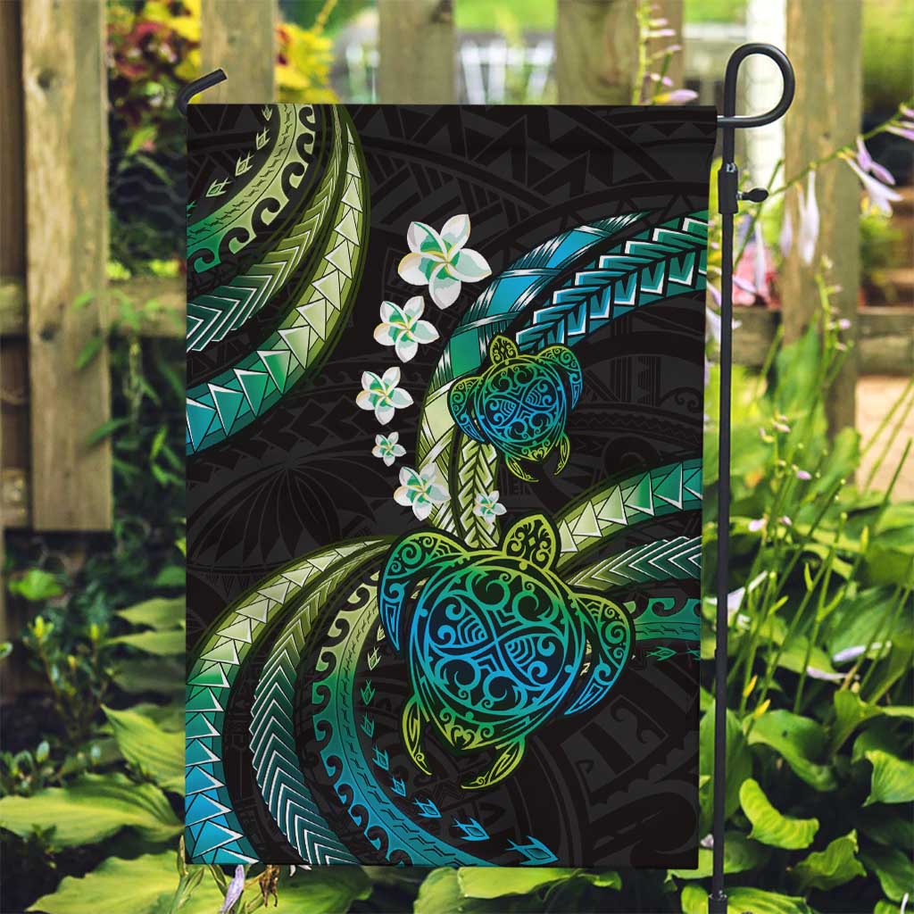 Hawaii Turtles Plumeria Garden Flag Chartreuse Cyan Polynesian Pattern
