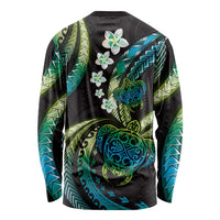 Hawaii Turtles Plumeria Long Sleeve Shirt Chartreuse Cyan Polynesian Pattern LT01 - Polynesian Pride