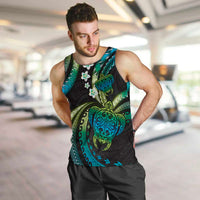 Hawaii Turtles Plumeria Men Tank Top Chartreuse Cyan Polynesian Pattern LT01 Cyan - Polynesian Pride