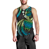 Hawaii Turtles Plumeria Men Tank Top Chartreuse Cyan Polynesian Pattern LT01 - Polynesian Pride