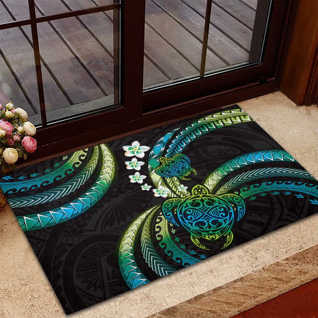 Hawaii Turtles Plumeria Rubber Doormat Chartreuse Cyan Polynesian Pattern LT01 - Polynesian Pride