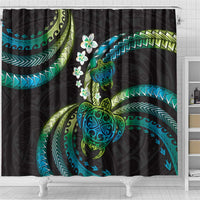 Hawaii Turtles Plumeria Shower Curtain Chartreuse Cyan Polynesian Pattern