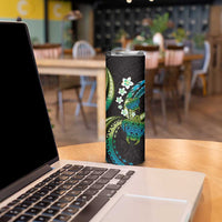 Hawaii Turtles Plumeria Skinny Tumbler Chartreuse Cyan Polynesian Pattern