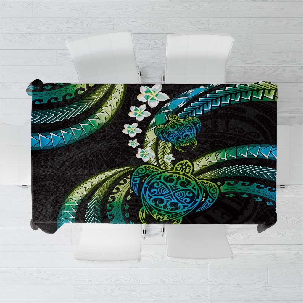 Hawaii Turtles Plumeria Tablecloth Chartreuse Cyan Polynesian Pattern LT01 Cyan - Polynesian Pride