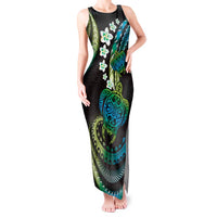 Hawaii Turtles Plumeria Tank Maxi Dress Chartreuse Cyan Polynesian Pattern LT01 Women Cyan - Polynesian Pride