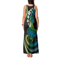 Hawaii Turtles Plumeria Tank Maxi Dress Chartreuse Cyan Polynesian Pattern LT01 - Polynesian Pride