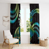 Hawaii Turtles Plumeria Window Curtain Chartreuse Cyan Polynesian Pattern