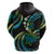 Hawaii Turtles Plumeria Zip Hoodie Chartreuse Cyan Polynesian Pattern