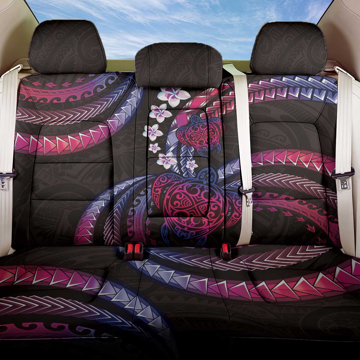 Hawaii Turtles Plumeria Back Car Seat Cover Sweet Gradient Polynesian Pattern