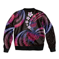 Hawaii Turtles Plumeria Bomber Jacket Sweet Gradient Polynesian Pattern