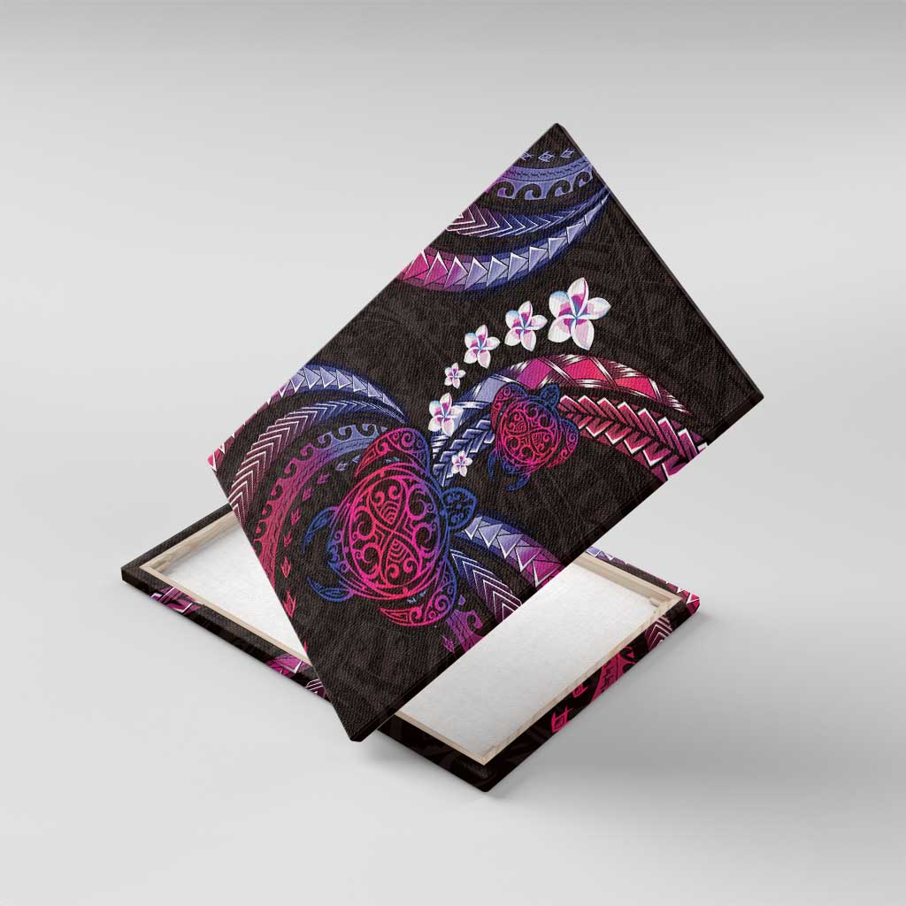 Hawaii Turtles Plumeria Canvas Wall Art Sweet Gradient Polynesian Pattern LT01 With Frame Pink - Polynesian Pride