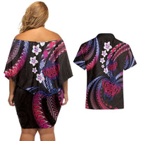 Hawaii Turtles Plumeria Couples Matching Off Shoulder Short Dress and Hawaiian Shirt Sweet Gradient Polynesian Pattern LT01 - Polynesian Pride