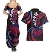 Hawaii Turtles Plumeria Couples Matching Summer Maxi Dress and Hawaiian Shirt Sweet Gradient Polynesian Pattern LT01 - Polynesian Pride