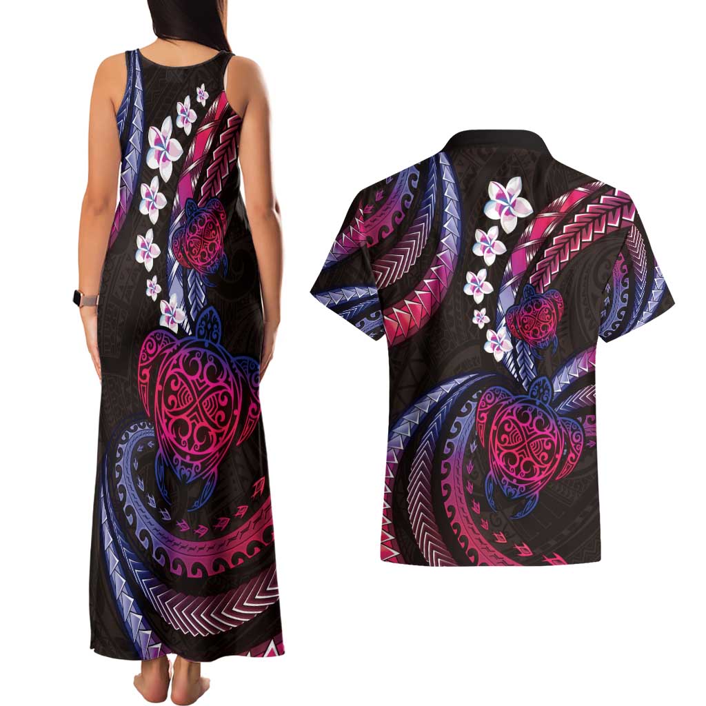 Hawaii Turtles Plumeria Couples Matching Tank Maxi Dress and Hawaiian Shirt Sweet Gradient Polynesian Pattern LT01 - Polynesian Pride
