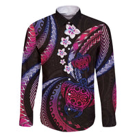 Hawaii Turtles Plumeria Family Matching Off The Shoulder Long Sleeve Dress and Hawaiian Shirt Sweet Gradient Polynesian Pattern