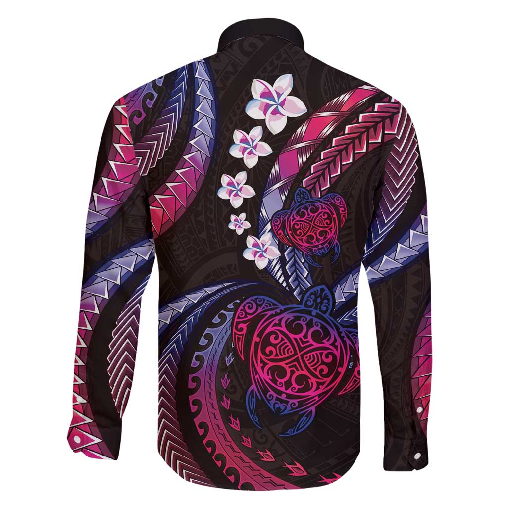 Hawaii Turtles Plumeria Family Matching Off Shoulder Maxi Dress and Hawaiian Shirt Sweet Gradient Polynesian Pattern