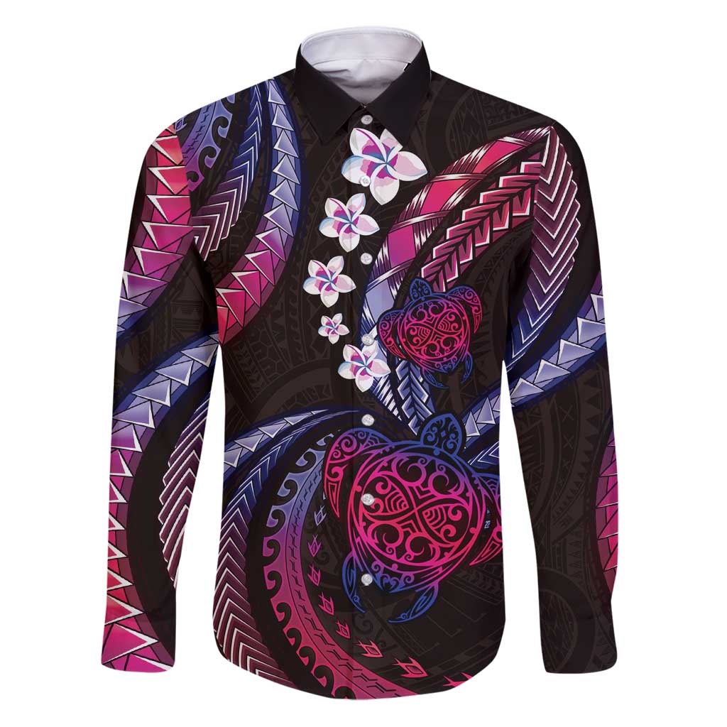 Hawaii Turtles Plumeria Family Matching Puletasi and Hawaiian Shirt Sweet Gradient Polynesian Pattern