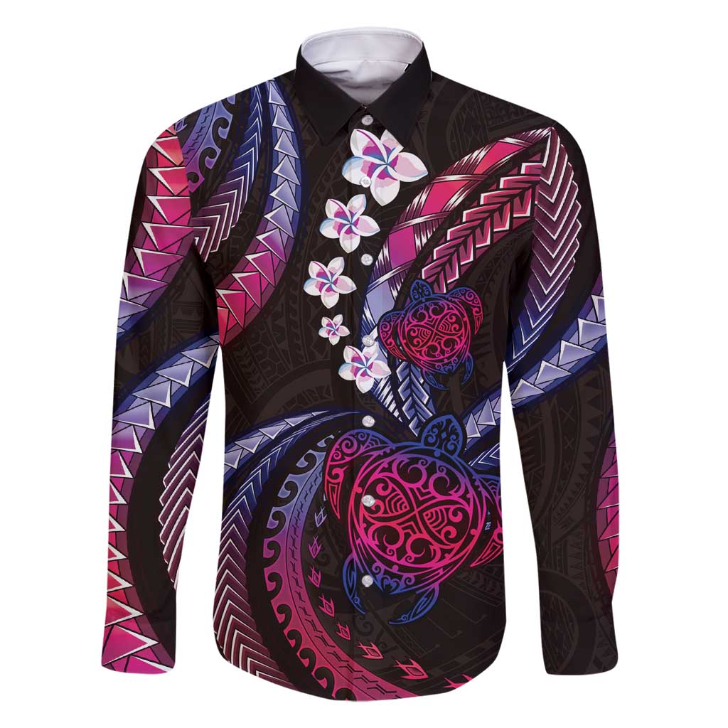 Hawaii Turtles Plumeria Family Matching Tank Maxi Dress and Hawaiian Shirt Sweet Gradient Polynesian Pattern