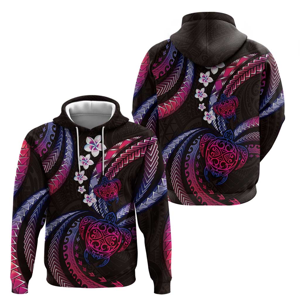 Hawaii Turtles Plumeria Hoodie Sweet Gradient Polynesian Pattern