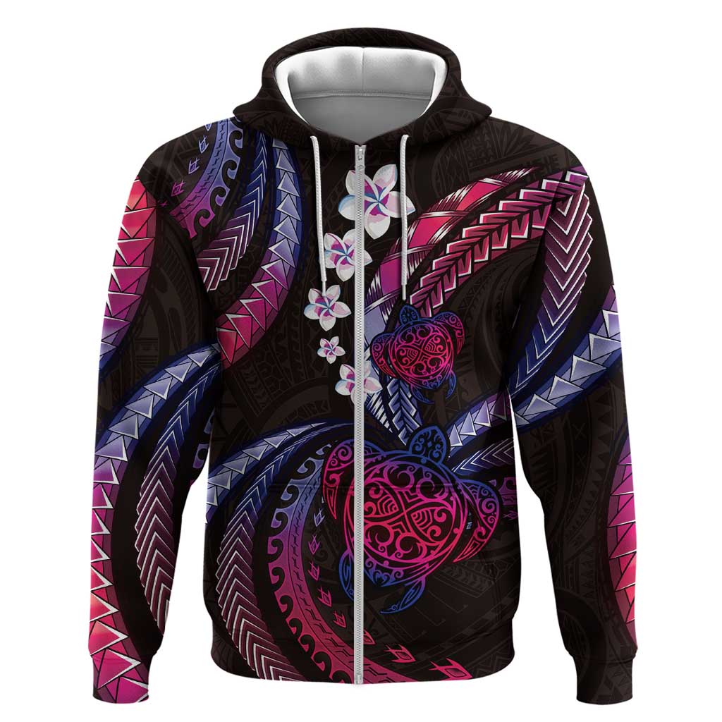 Hawaii Turtles Plumeria Hoodie Sweet Gradient Polynesian Pattern