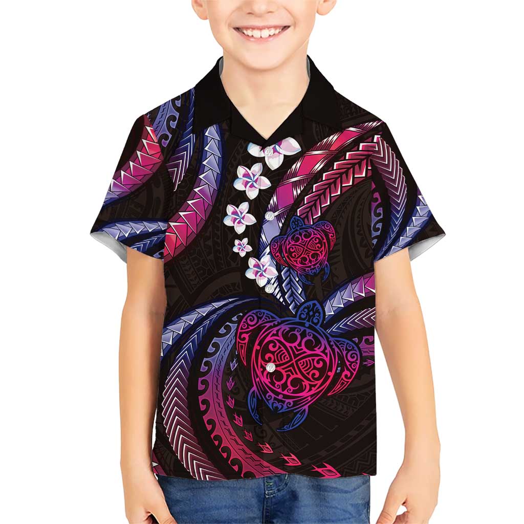 Hawaii Turtles Plumeria Kid Hawaiian Shirt Sweet Gradient Polynesian Pattern LT01 Kid Pink - Polynesian Pride
