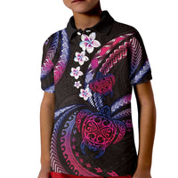 Hawaii Turtles Plumeria Kid Polo Shirt Sweet Gradient Polynesian Pattern