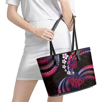 Hawaii Turtles Plumeria Leather Tote Bag Sweet Gradient Polynesian Pattern