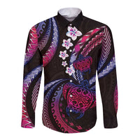 Hawaii Turtles Plumeria Long Sleeve Button Shirt Sweet Gradient Polynesian Pattern LT01 Unisex Pink - Polynesian Pride