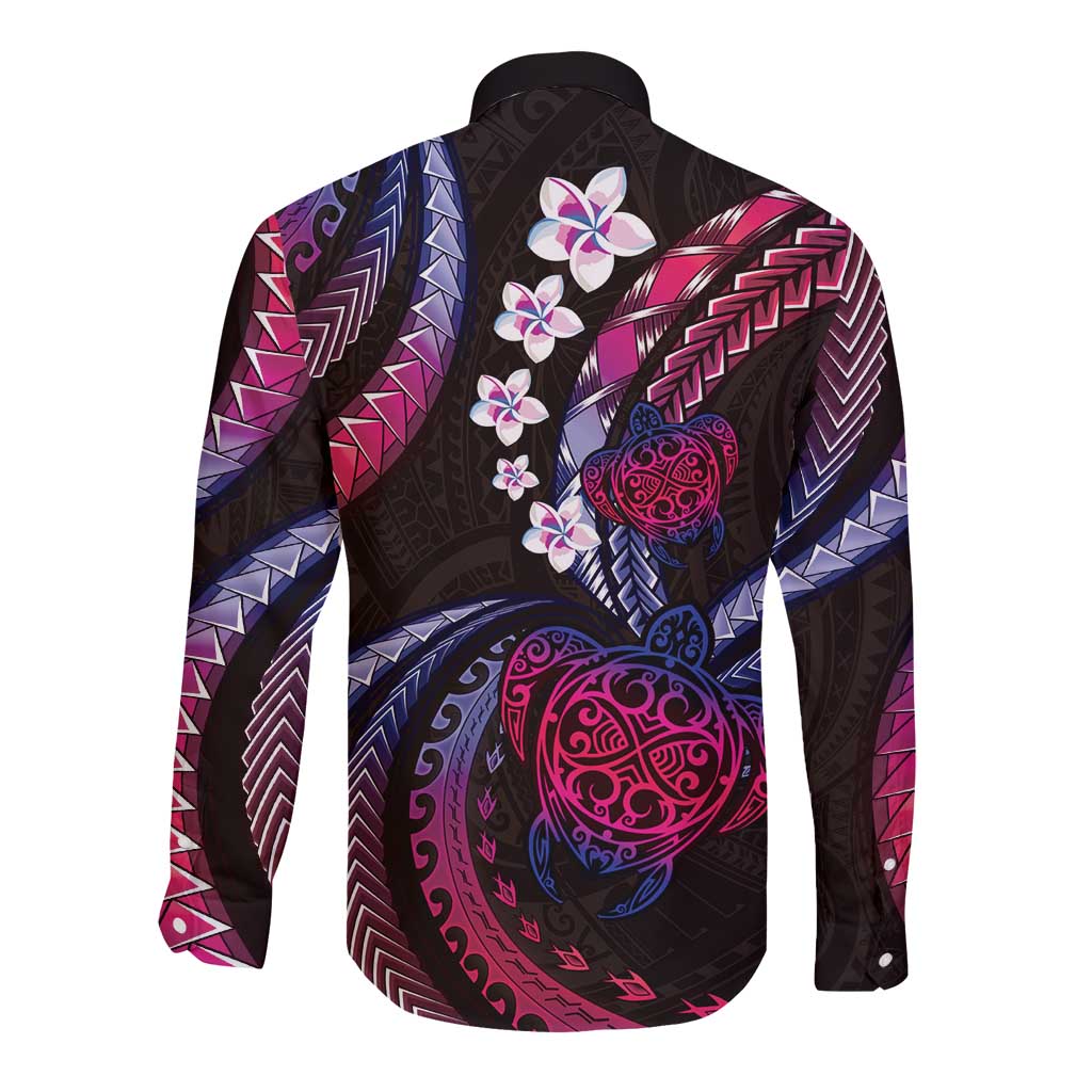 Hawaii Turtles Plumeria Long Sleeve Button Shirt Sweet Gradient Polynesian Pattern LT01 - Polynesian Pride
