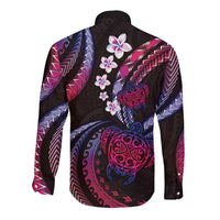 Hawaii Turtles Plumeria Long Sleeve Button Shirt Sweet Gradient Polynesian Pattern LT01 - Polynesian Pride
