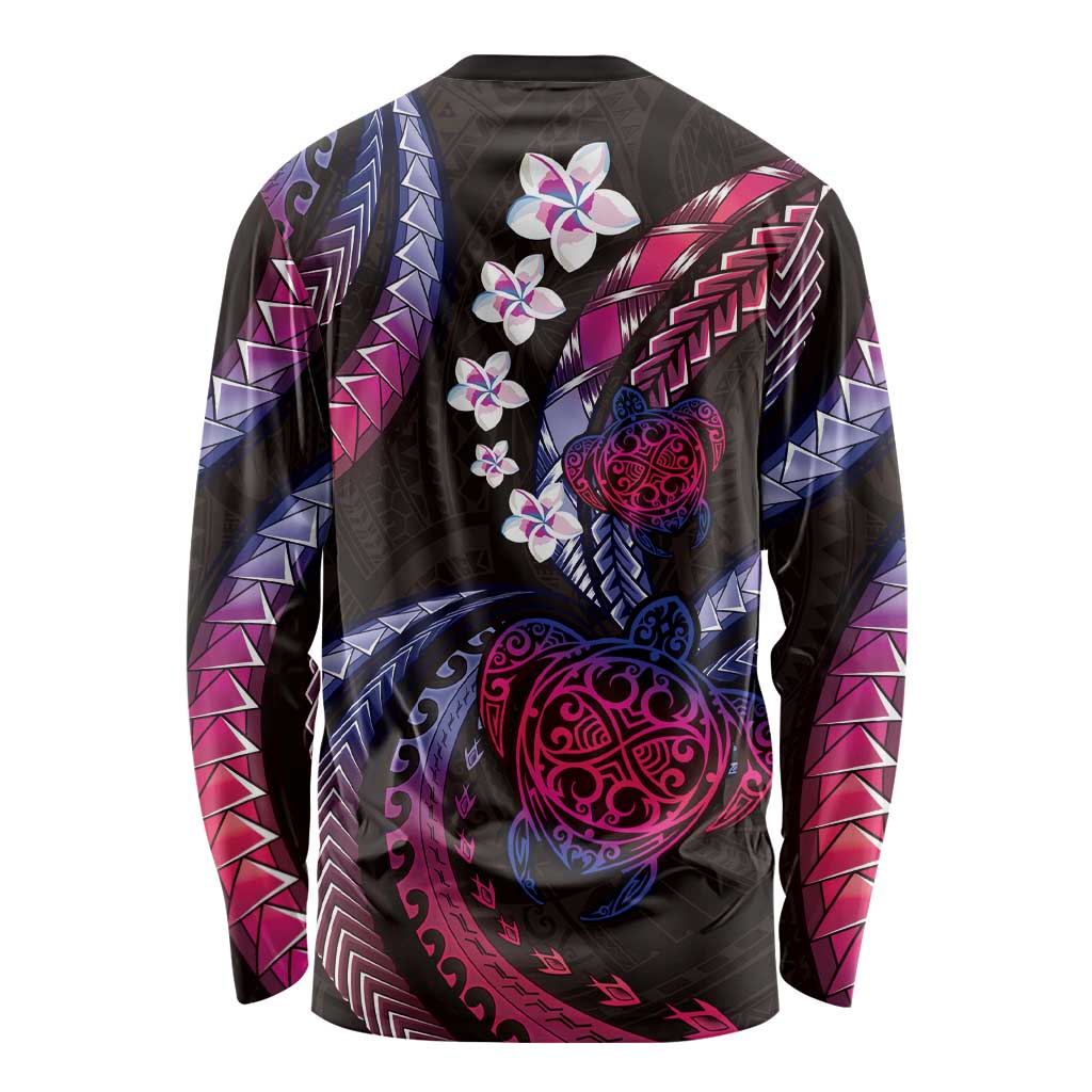 Hawaii Turtles Plumeria Long Sleeve Shirt Sweet Gradient Polynesian Pattern LT01 - Polynesian Pride