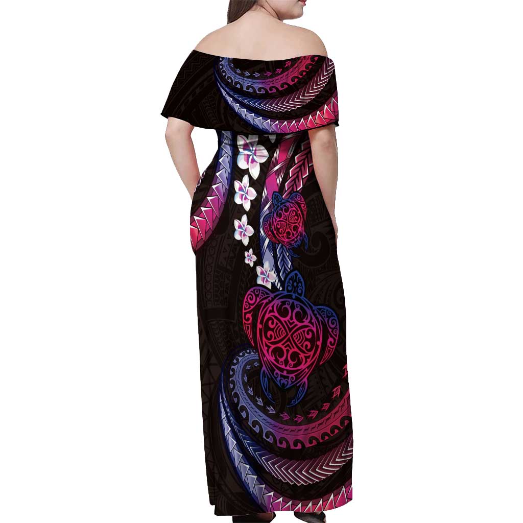 Hawaii Turtles Plumeria Off Shoulder Maxi Dress Sweet Gradient Polynesian Pattern LT01 - Polynesian Pride