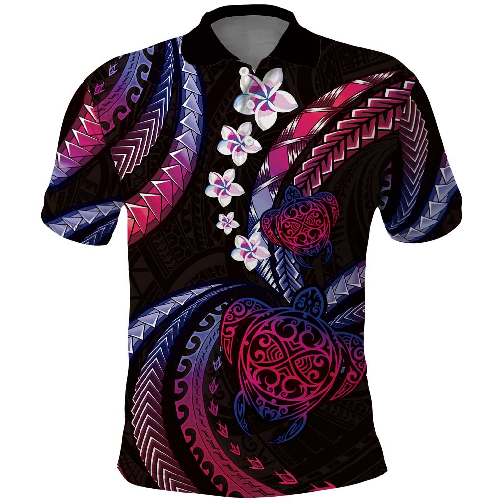 Hawaii Turtles Plumeria Polo Shirt Sweet Gradient Polynesian Pattern