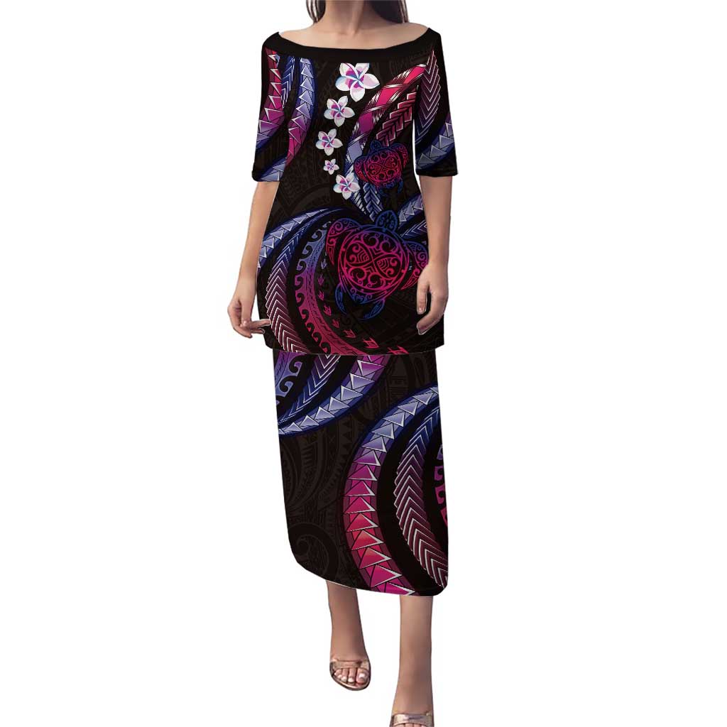 Hawaii Turtles Plumeria Puletasi Sweet Gradient Polynesian Pattern LT01 Long Dress Pink - Polynesian Pride