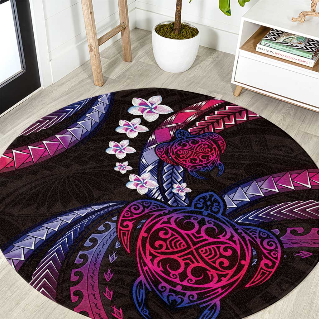 Hawaii Turtles Plumeria Round Carpet Sweet Gradient Polynesian Pattern