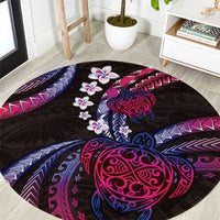 Hawaii Turtles Plumeria Round Carpet Sweet Gradient Polynesian Pattern