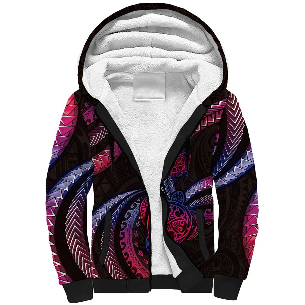 Hawaii Turtles Plumeria Sherpa Hoodie Sweet Gradient Polynesian Pattern LT01 Unisex Pink - Polynesian Pride