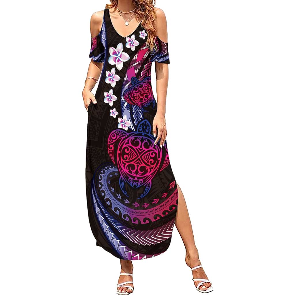 Hawaii Turtles Plumeria Summer Maxi Dress Sweet Gradient Polynesian Pattern LT01 Women Pink - Polynesian Pride