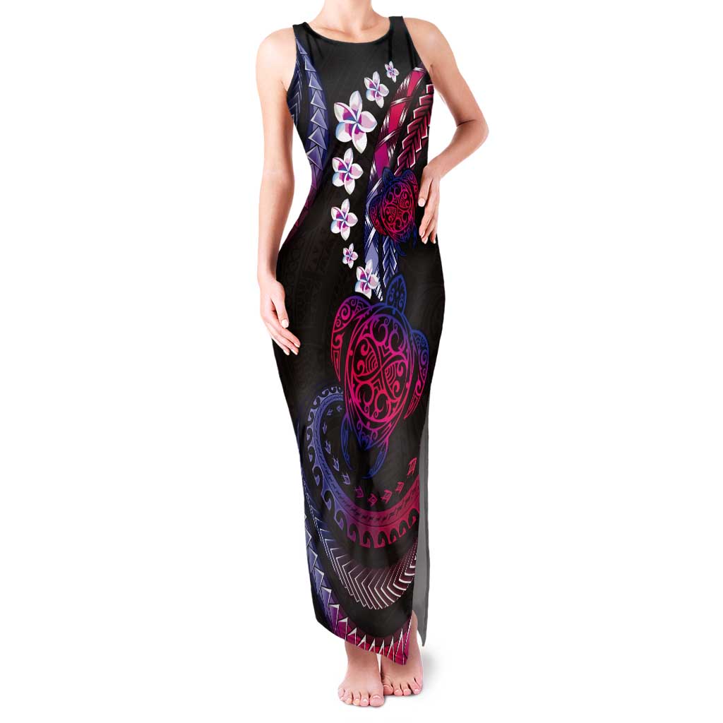 Hawaii Turtles Plumeria Tank Maxi Dress Sweet Gradient Polynesian Pattern