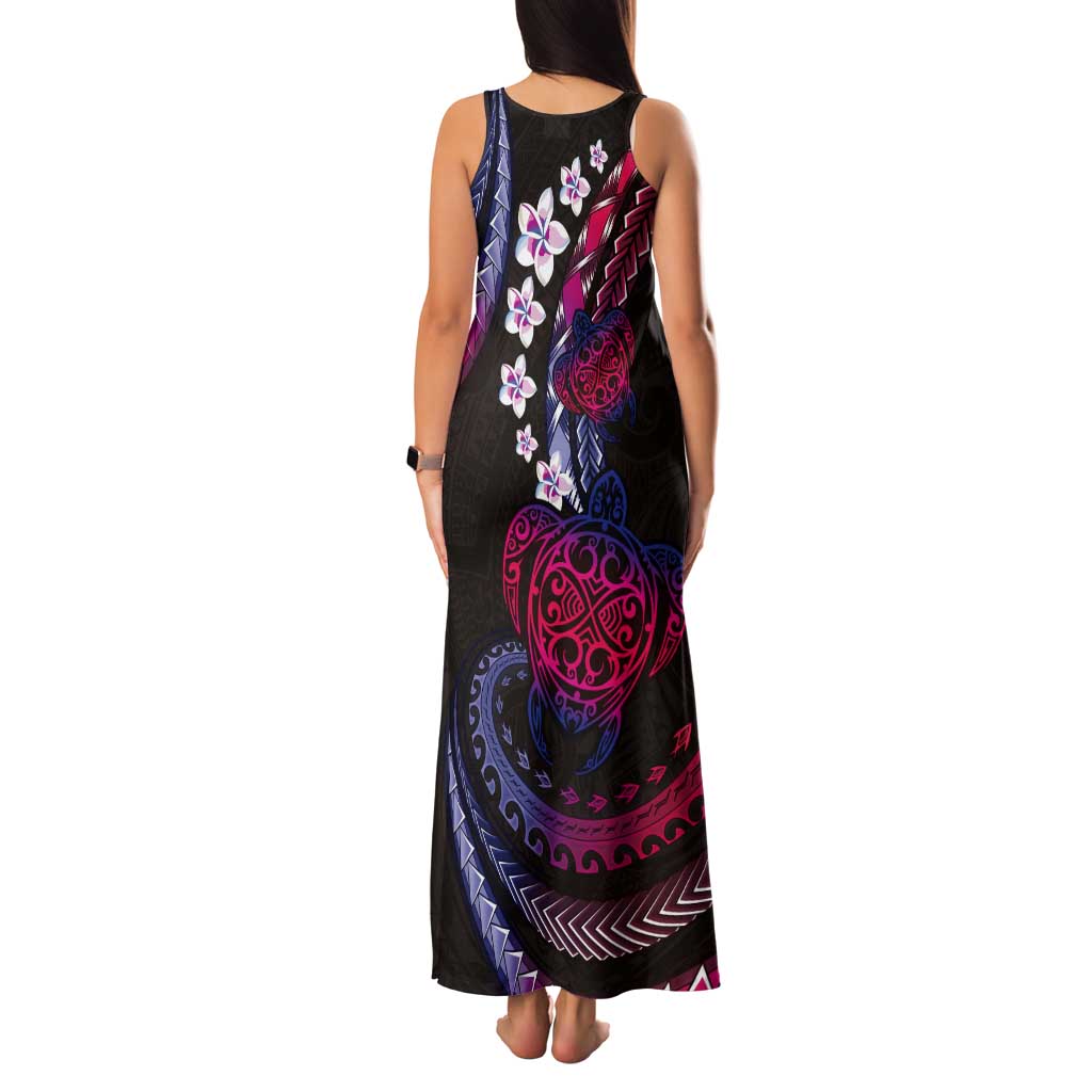 Hawaii Turtles Plumeria Tank Maxi Dress Sweet Gradient Polynesian Pattern LT01 - Polynesian Pride