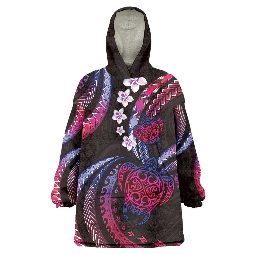 Hawaii Turtles Plumeria Wearable Blanket Hoodie Sweet Gradient Polynesian Pattern LT01 One Size Pink - Polynesian Pride