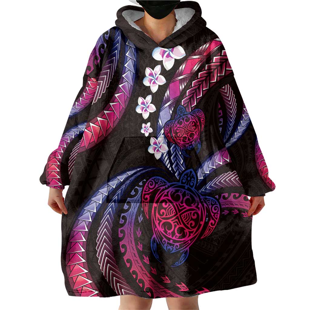 Hawaii Turtles Plumeria Wearable Blanket Hoodie Sweet Gradient Polynesian Pattern LT01 - Polynesian Pride