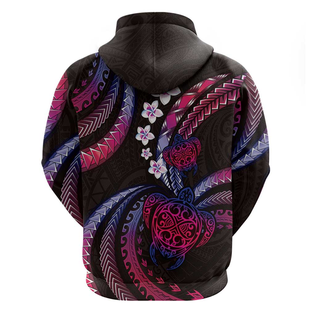 Hawaii Turtles Plumeria Zip Hoodie Sweet Gradient Polynesian Pattern