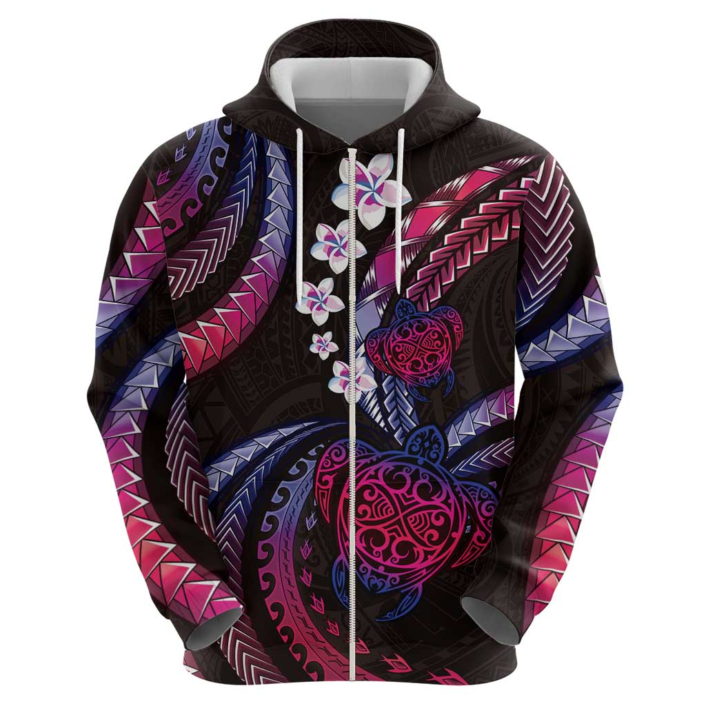 Hawaii Turtles Plumeria Zip Hoodie Sweet Gradient Polynesian Pattern