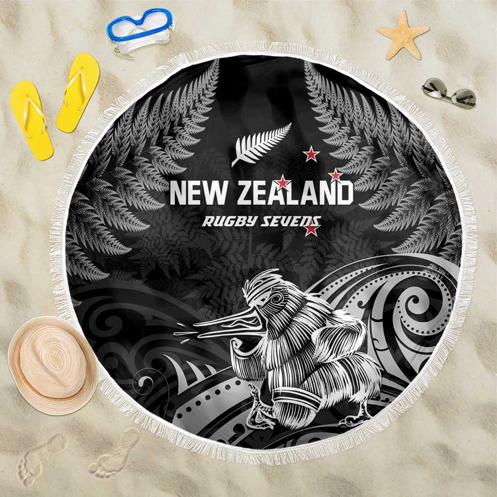 New Zealand 2024 Rugby Beach Blanket Silver Fern Aotearoa Kiwi LT01 One Size 150cm Black - Polynesian Pride